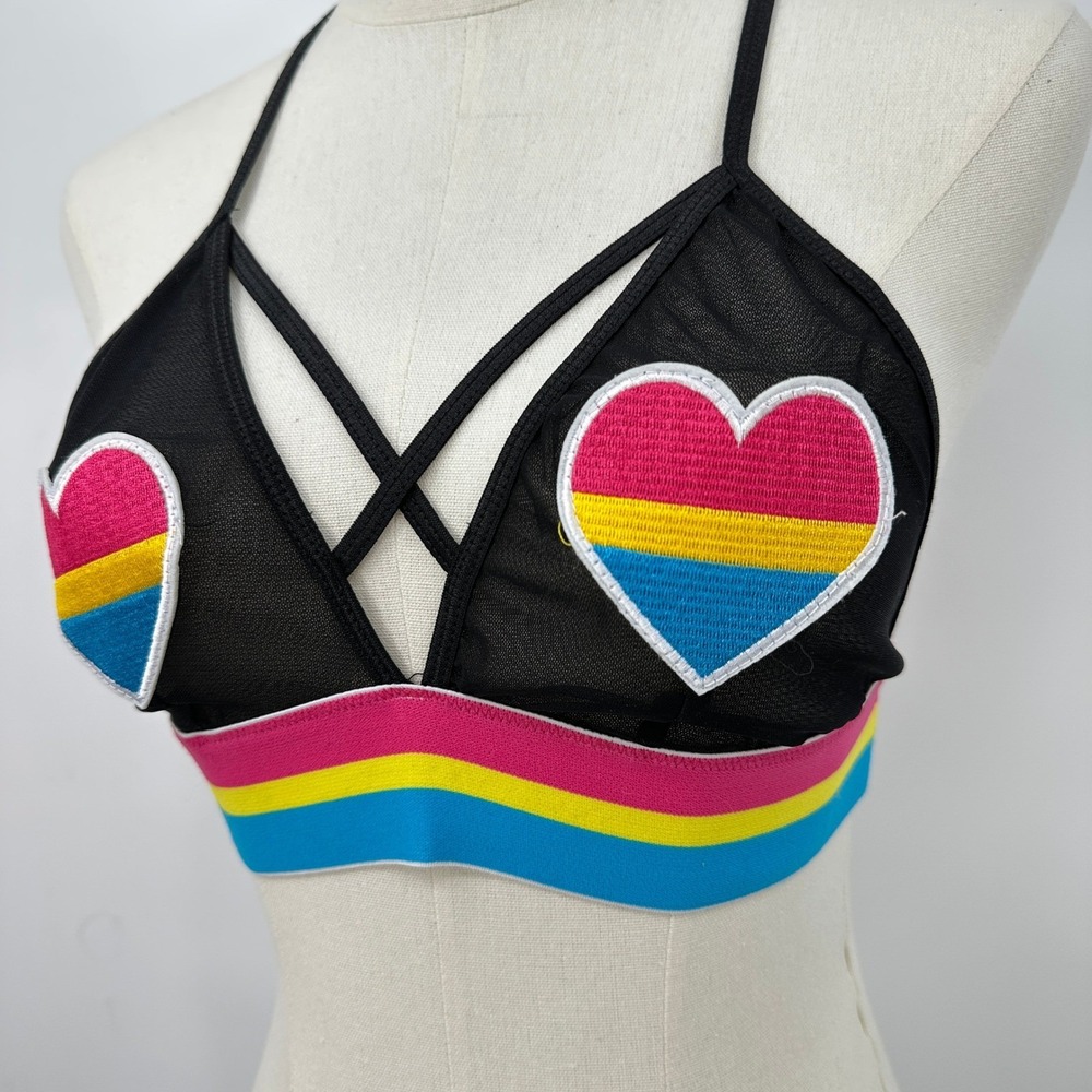 BodyRage Spencers Rainbow Striped Bralette S/M Y2K Festival Rainbow Whimsy - Picture 3 of 9